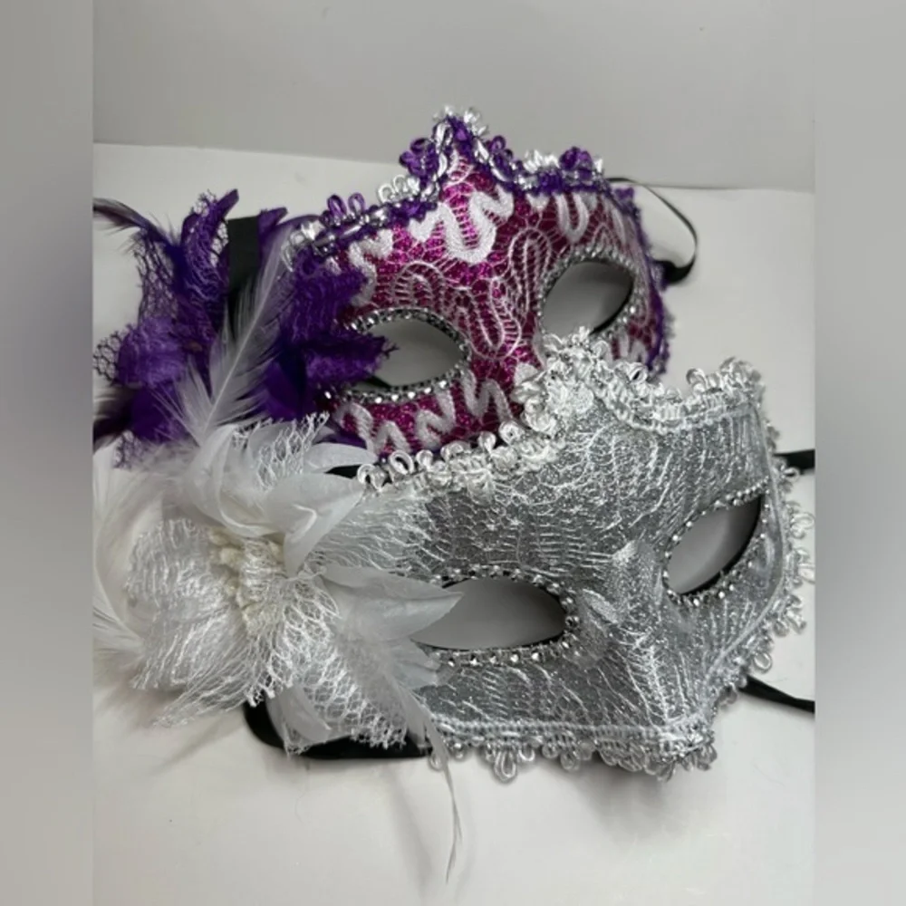Elegant Purple Lace Masquerade Mask 2 purple and white